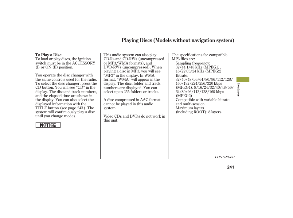 Playing discs (models without navigation system) | Acura 2009 Accord Sedan User Manual | Page 247 / 650