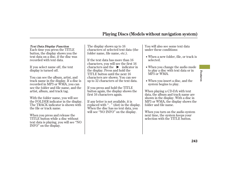 Playing discs (models without navigation system) | Acura 2009 Accord Sedan User Manual | Page 249 / 650