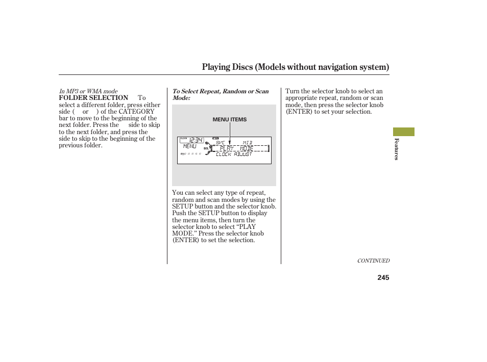 Playing discs (models without navigation system) | Acura 2009 Accord Sedan User Manual | Page 251 / 650