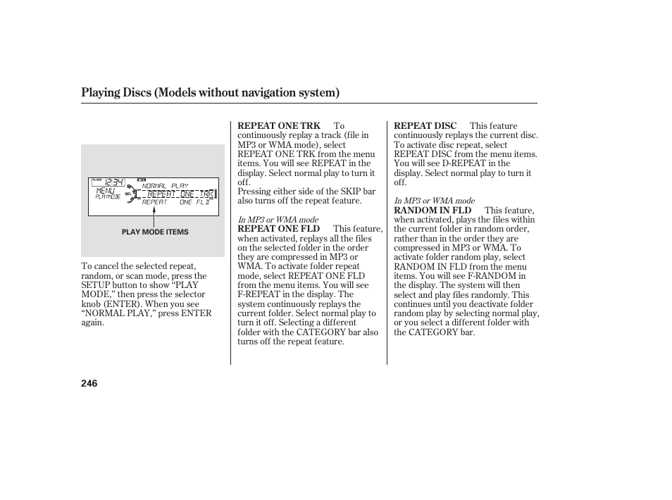 Playing discs (models without navigation system) | Acura 2009 Accord Sedan User Manual | Page 252 / 650
