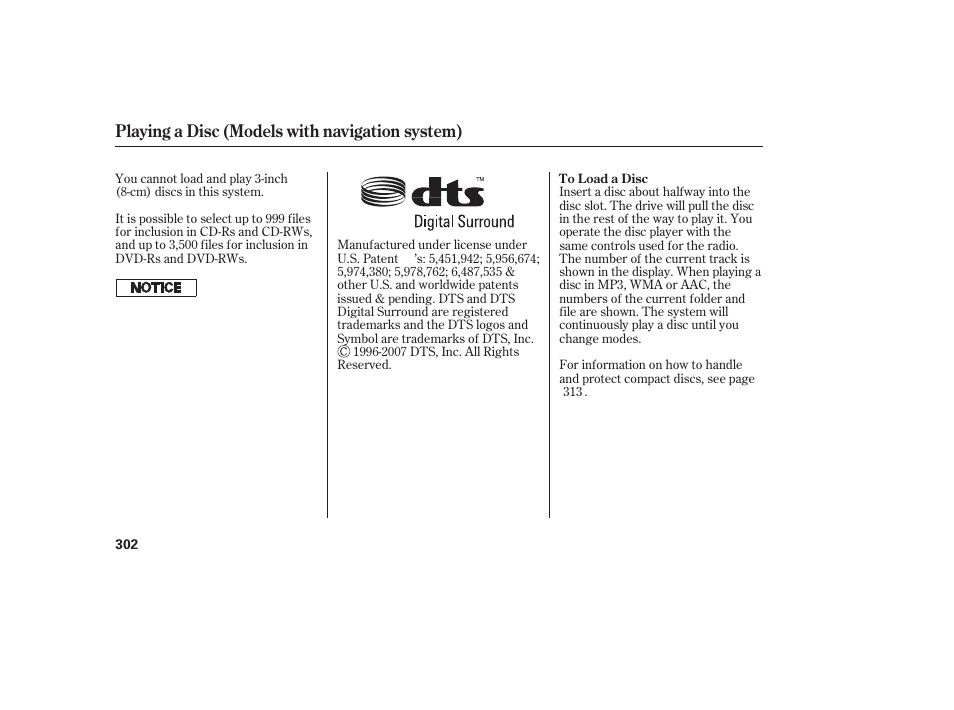 Playing a disc (models with navigation system) | Acura 2009 Accord Sedan User Manual | Page 308 / 650