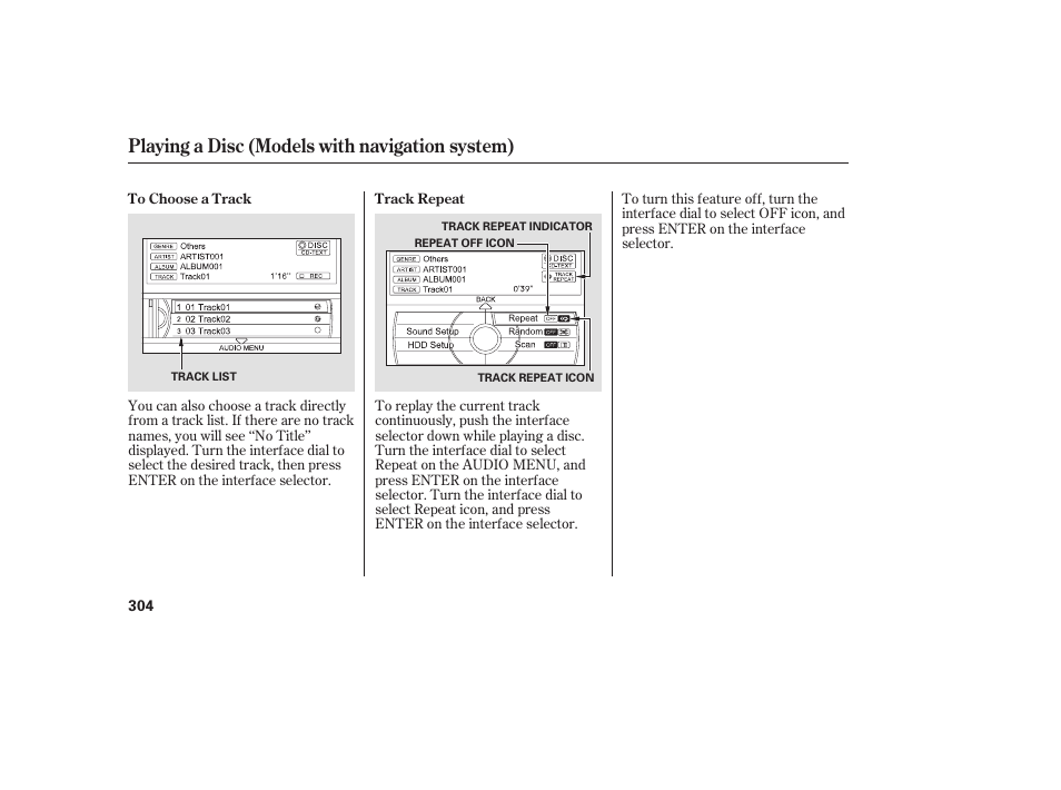 Playing a disc (models with navigation system) | Acura 2009 Accord Sedan User Manual | Page 310 / 650
