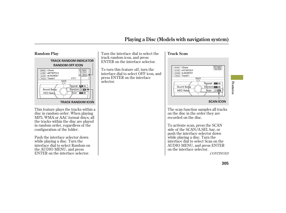 Playing a disc (models with navigation system) | Acura 2009 Accord Sedan User Manual | Page 311 / 650
