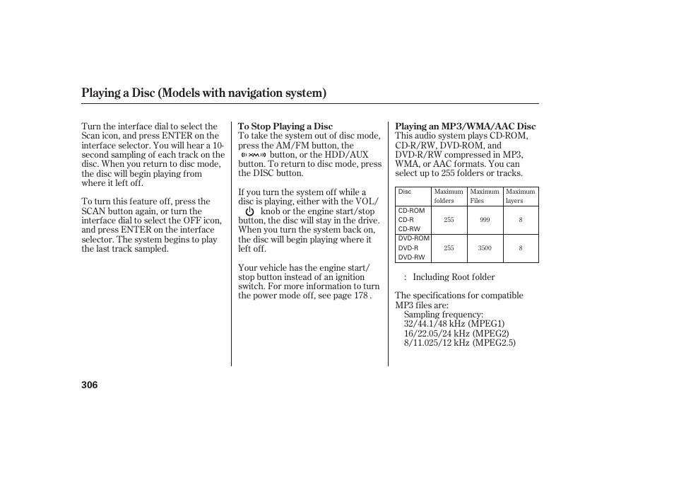 Playing a disc (models with navigation system) | Acura 2009 Accord Sedan User Manual | Page 312 / 650