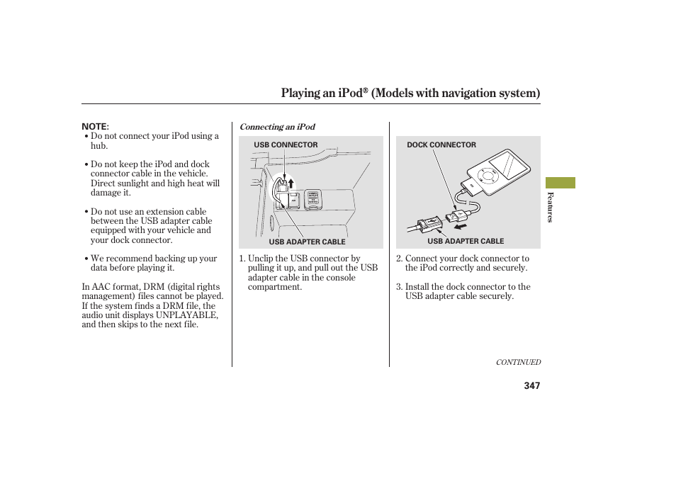 Playing an ipod (models with navigation system) | Acura 2009 Accord Sedan User Manual | Page 353 / 650