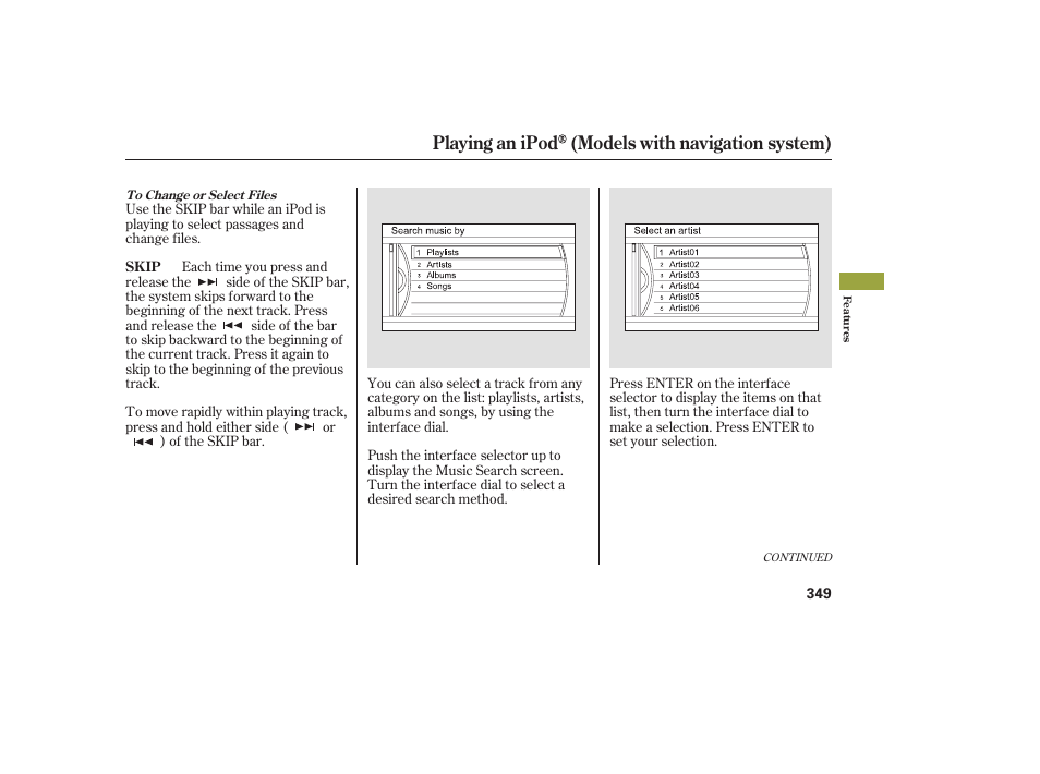 Playing an ipod (models with navigation system) | Acura 2009 Accord Sedan User Manual | Page 355 / 650