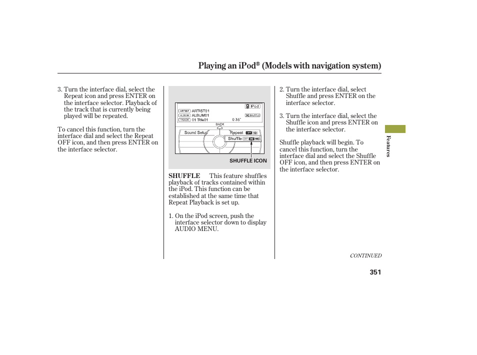 Playing an ipod (models with navigation system) | Acura 2009 Accord Sedan User Manual | Page 357 / 650