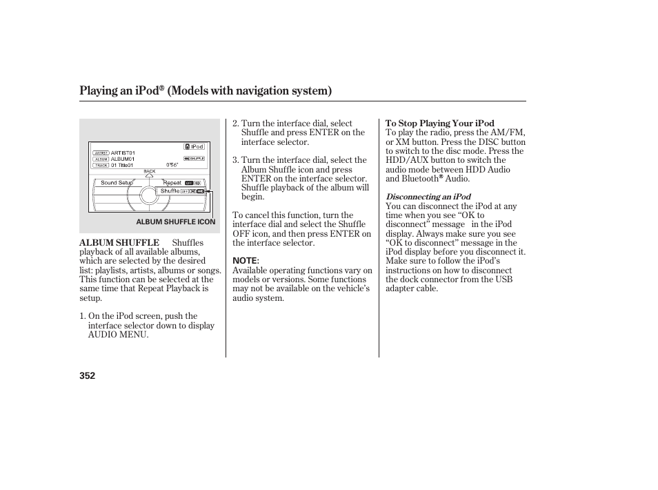 Playing an ipod (models with navigation system) | Acura 2009 Accord Sedan User Manual | Page 358 / 650
