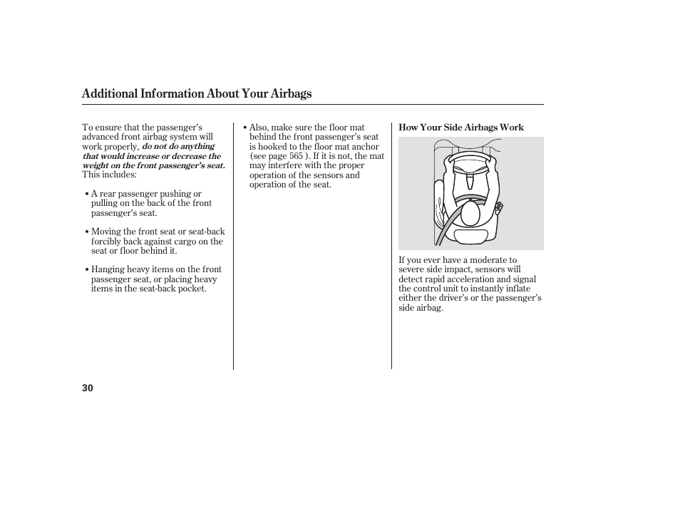 Additional information about your airbags | Acura 2009 Accord Sedan User Manual | Page 36 / 650