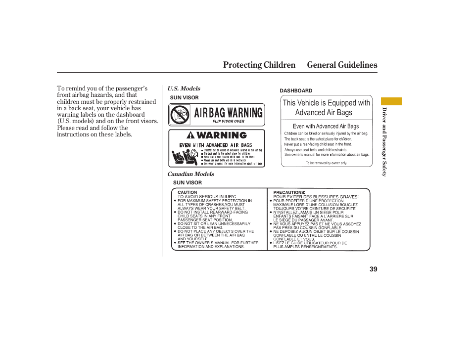 Protecting children general guidelines | Acura 2009 Accord Sedan User Manual | Page 45 / 650