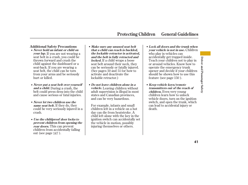 Protecting children general guidelines | Acura 2009 Accord Sedan User Manual | Page 47 / 650