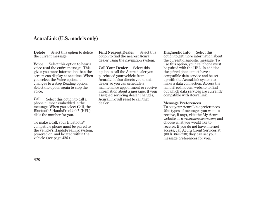 Acuralink (u.s. models only) | Acura 2009 Accord Sedan User Manual | Page 476 / 650