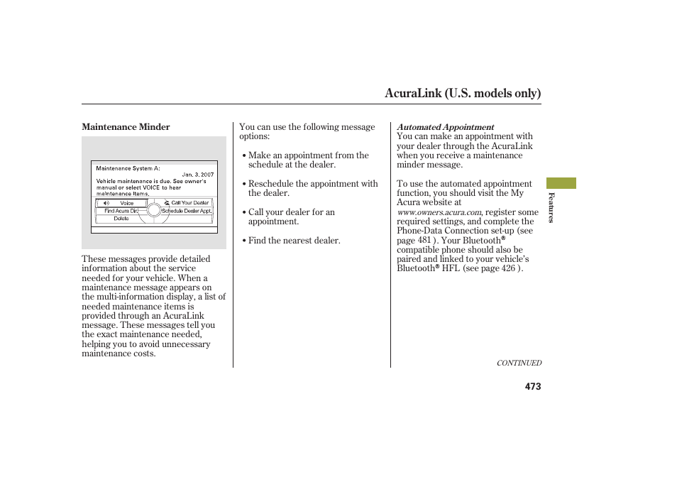 Acuralink (u.s. models only) | Acura 2009 Accord Sedan User Manual | Page 479 / 650