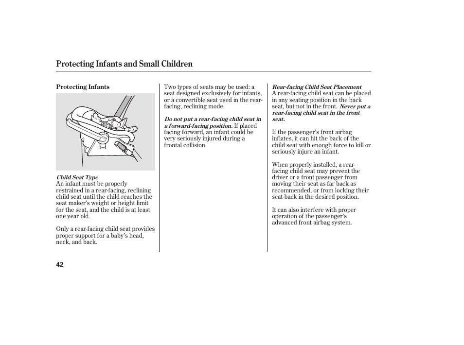 Protecting infants and small children | Acura 2009 Accord Sedan User Manual | Page 48 / 650