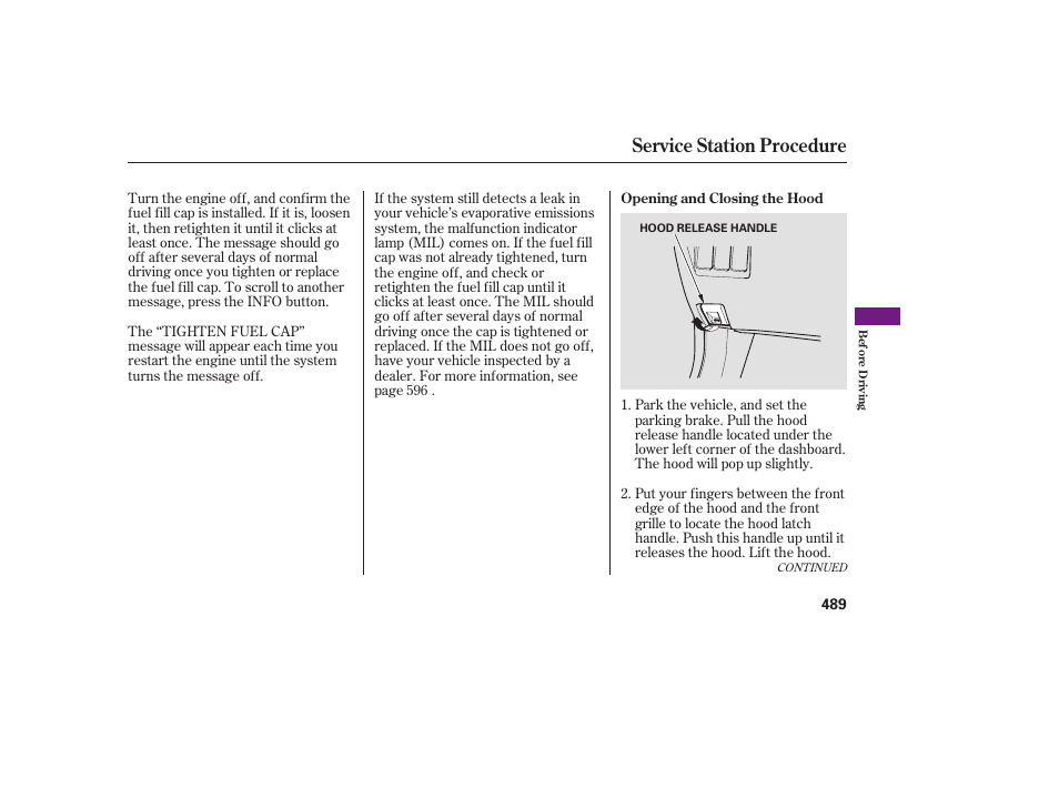 Service station procedure | Acura 2009 Accord Sedan User Manual | Page 495 / 650