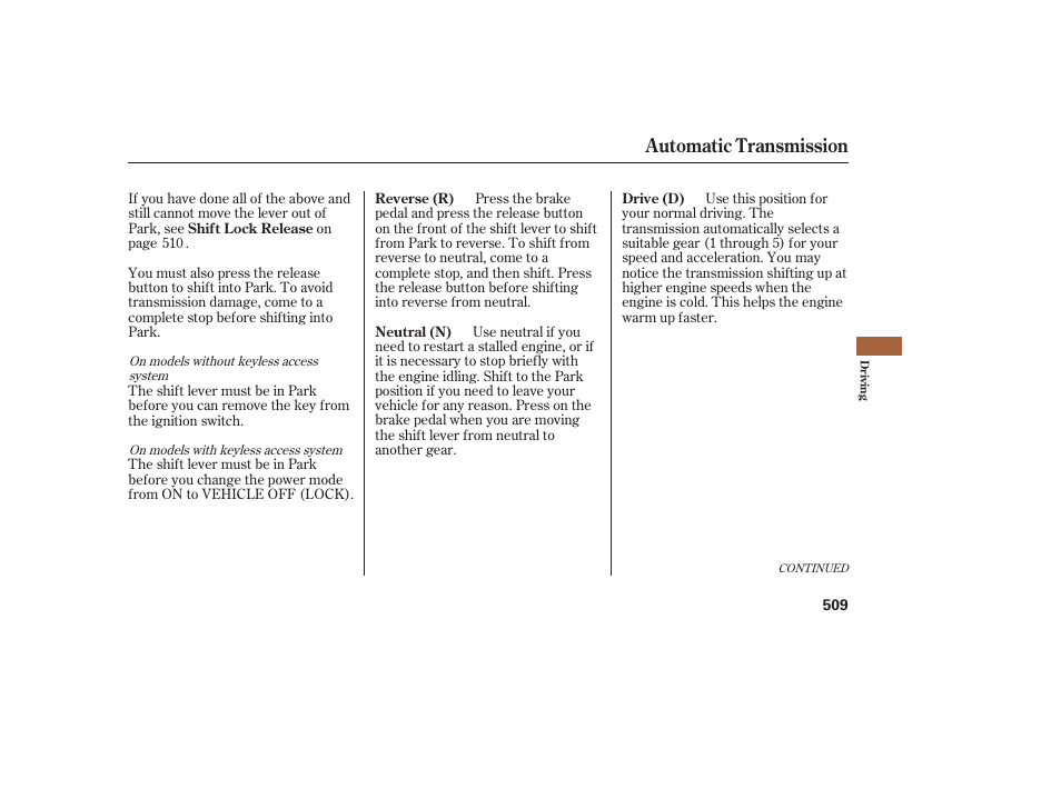 Automatic transmission | Acura 2009 Accord Sedan User Manual | Page 515 / 650