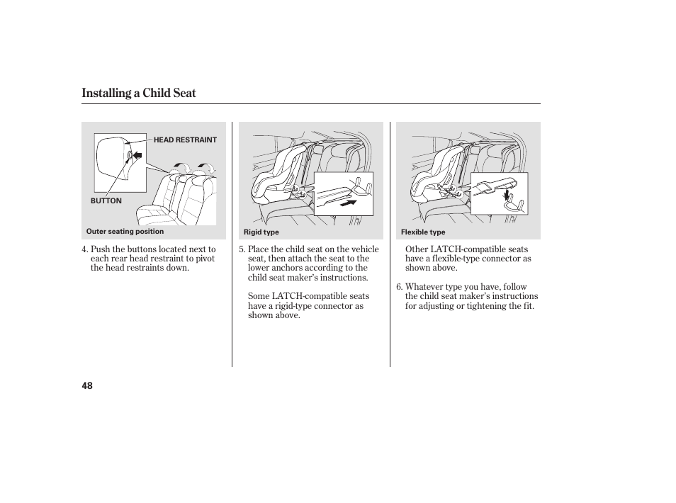 Installing a child seat | Acura 2009 Accord Sedan User Manual | Page 54 / 650