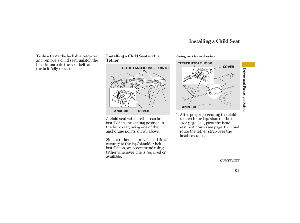 Installing a child seat | Acura 2009 Accord Sedan User Manual | Page 57 / 650