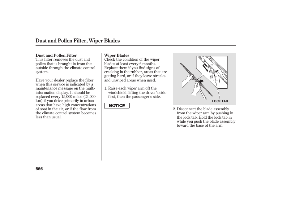Dust and pollen filter, wiper blades | Acura 2009 Accord Sedan User Manual | Page 572 / 650
