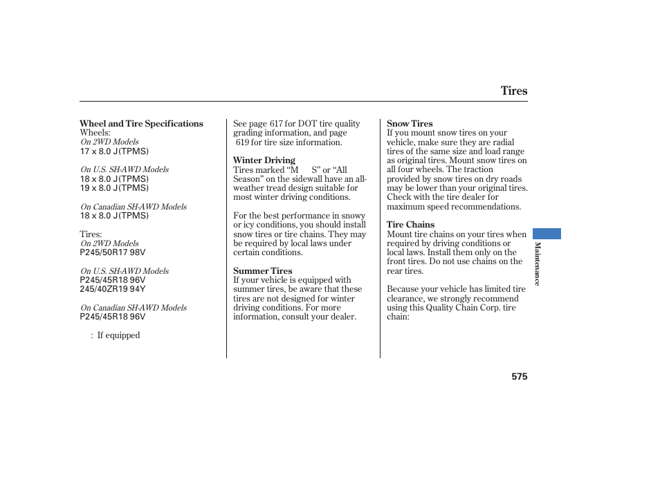 Tires | Acura 2009 Accord Sedan User Manual | Page 581 / 650