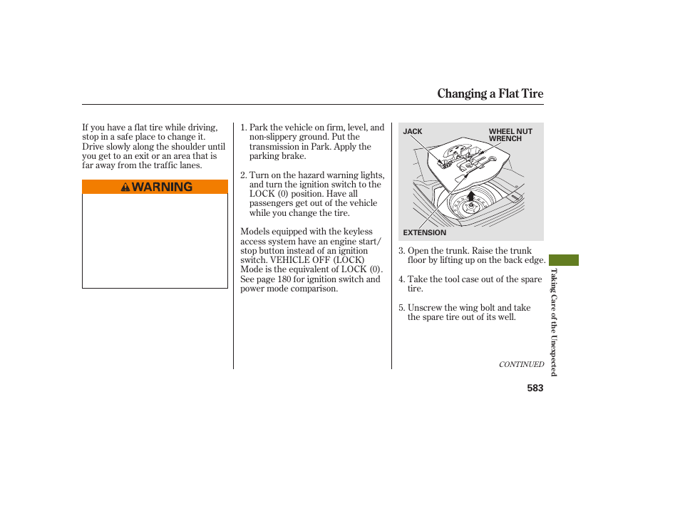 Changing a flat tire | Acura 2009 Accord Sedan User Manual | Page 589 / 650