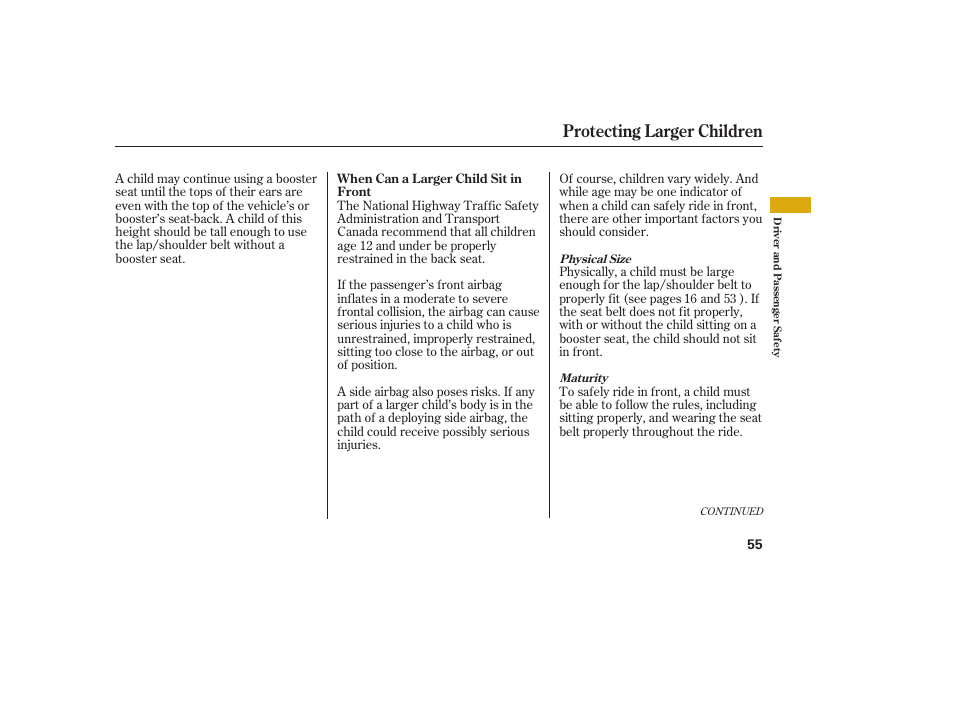 Protecting larger children | Acura 2009 Accord Sedan User Manual | Page 61 / 650