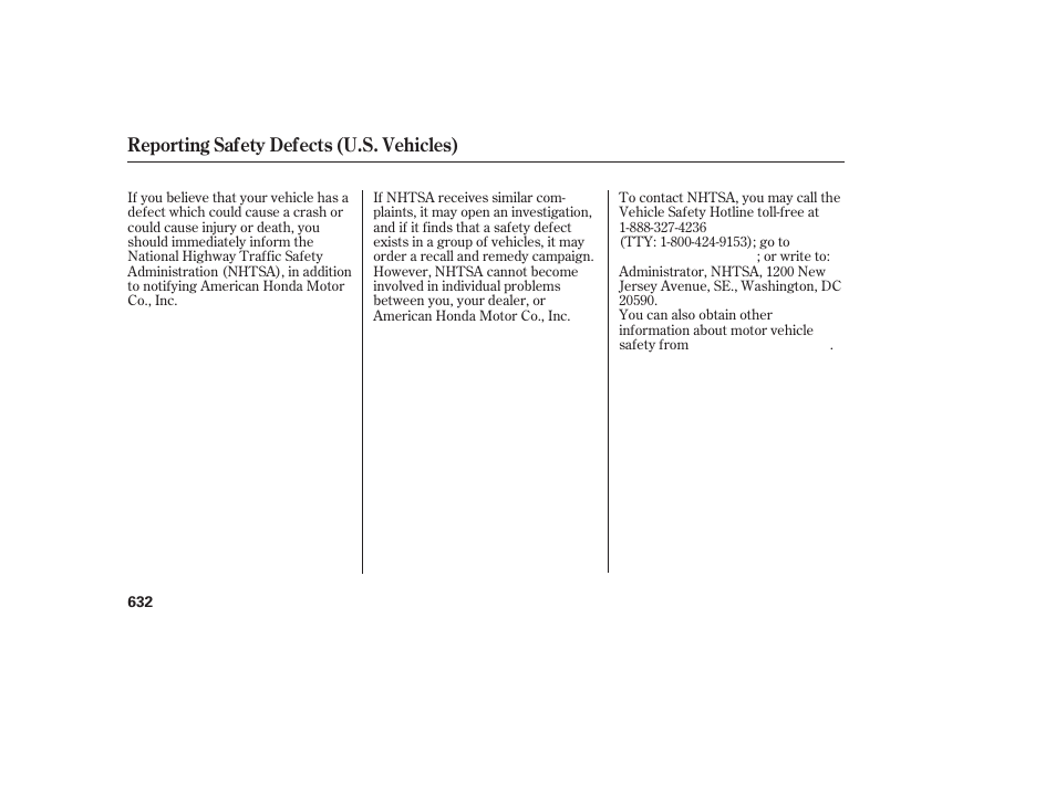 Reporting safety defects (u.s. vehicles) | Acura 2009 Accord Sedan User Manual | Page 638 / 650
