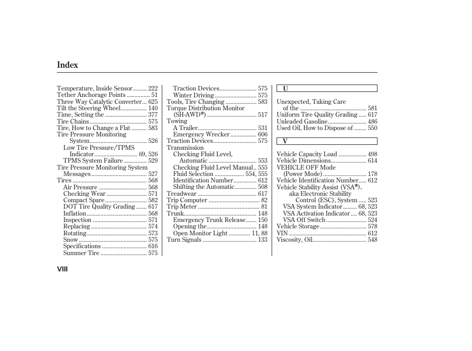 Index | Acura 2009 Accord Sedan User Manual | Page 648 / 650