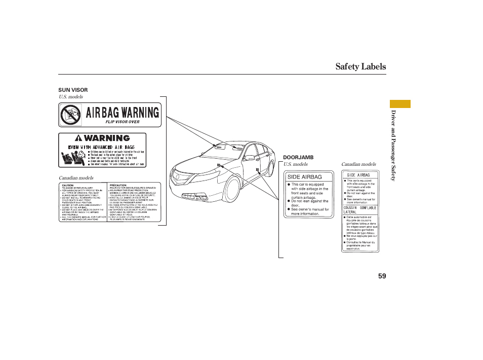 Safety labels | Acura 2009 Accord Sedan User Manual | Page 65 / 650