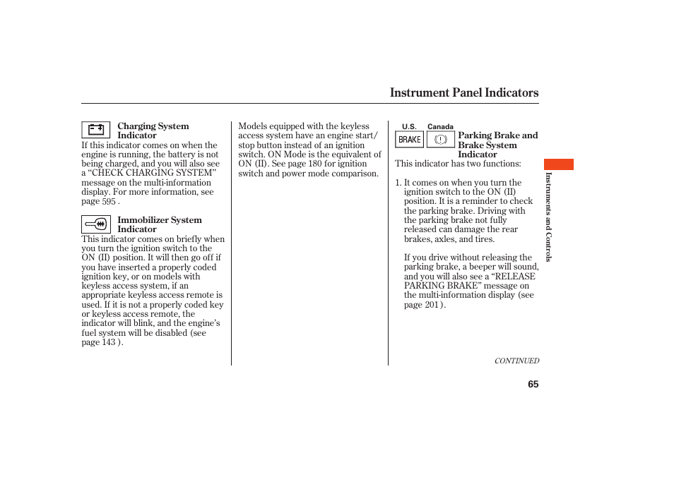 Instrument panel indicators | Acura 2009 Accord Sedan User Manual | Page 71 / 650