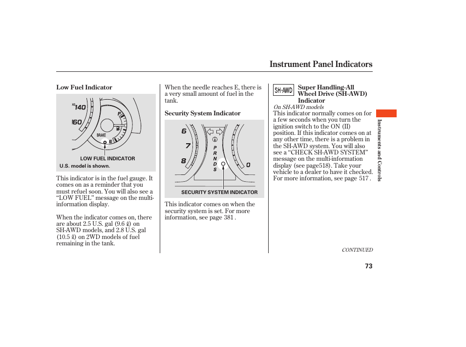 Instrument panel indicators | Acura 2009 Accord Sedan User Manual | Page 79 / 650