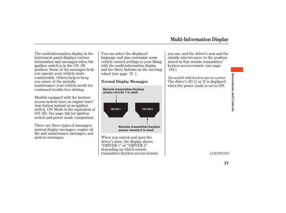 Multi-information display | Acura 2009 Accord Sedan User Manual | Page 83 / 650