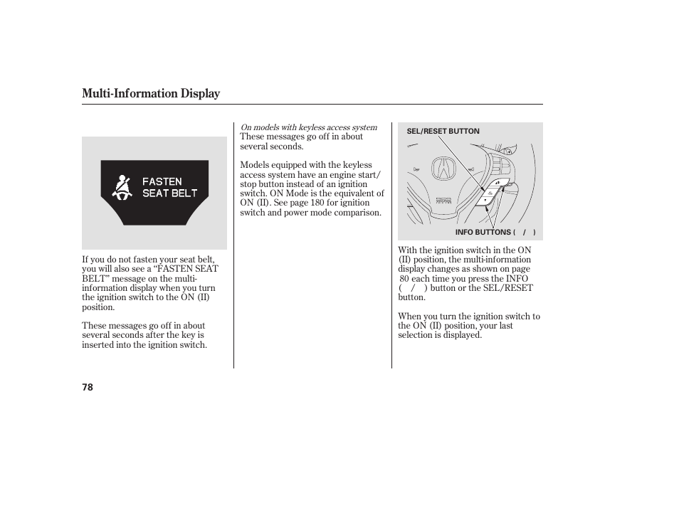 Multi-information display | Acura 2009 Accord Sedan User Manual | Page 84 / 650