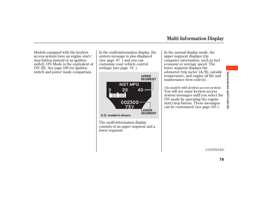 Multi-information display | Acura 2009 Accord Sedan User Manual | Page 85 / 650