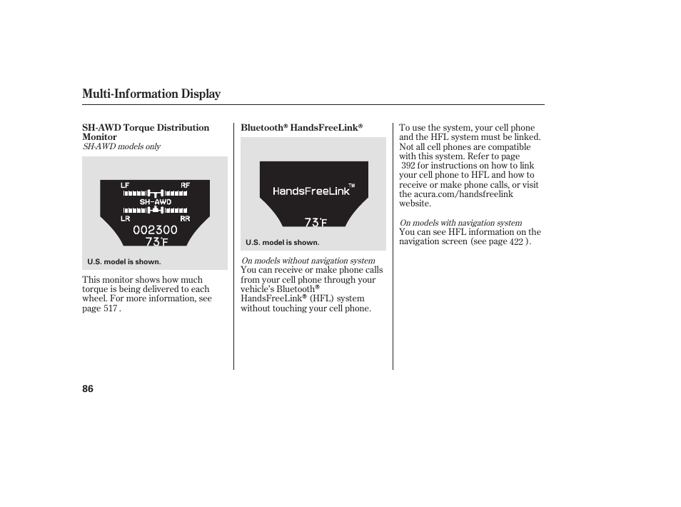 Multi-information display | Acura 2009 Accord Sedan User Manual | Page 92 / 650