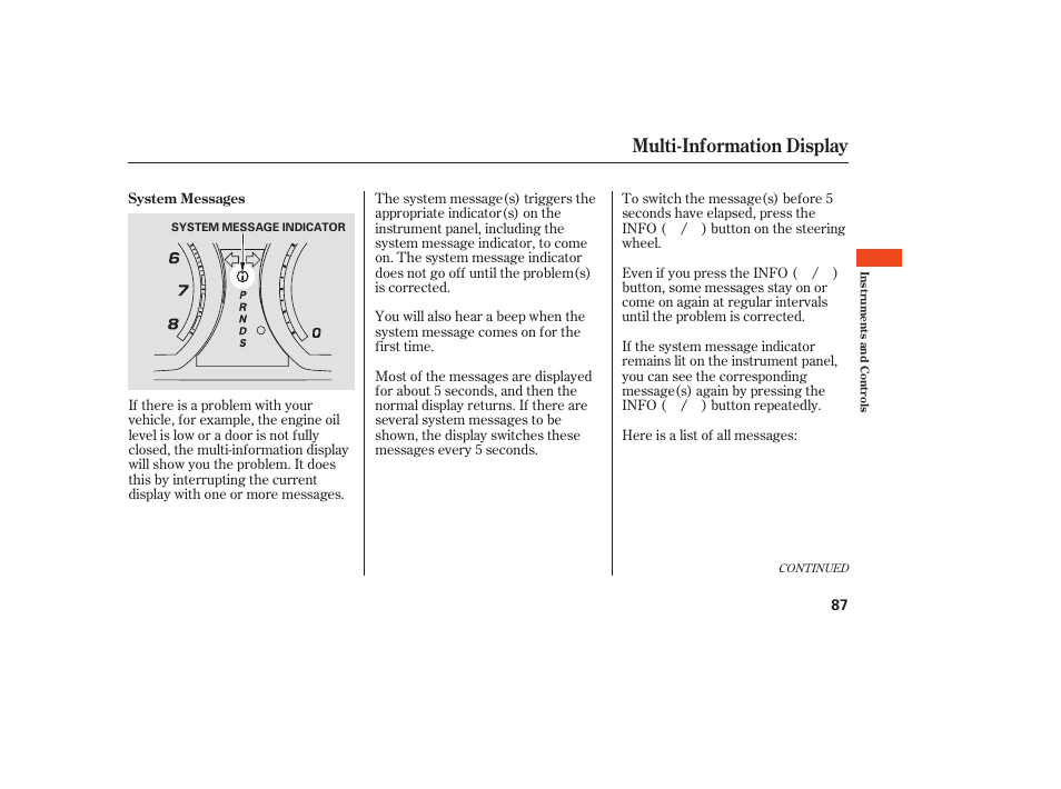 Multi-information display | Acura 2009 Accord Sedan User Manual | Page 93 / 650