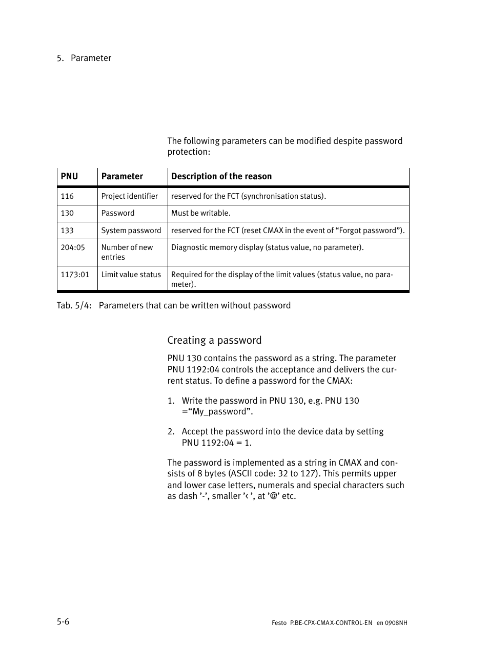 Creating a password | Festo Контроллер позиционирования CPX-CMAX User Manual | Page 194 / 446