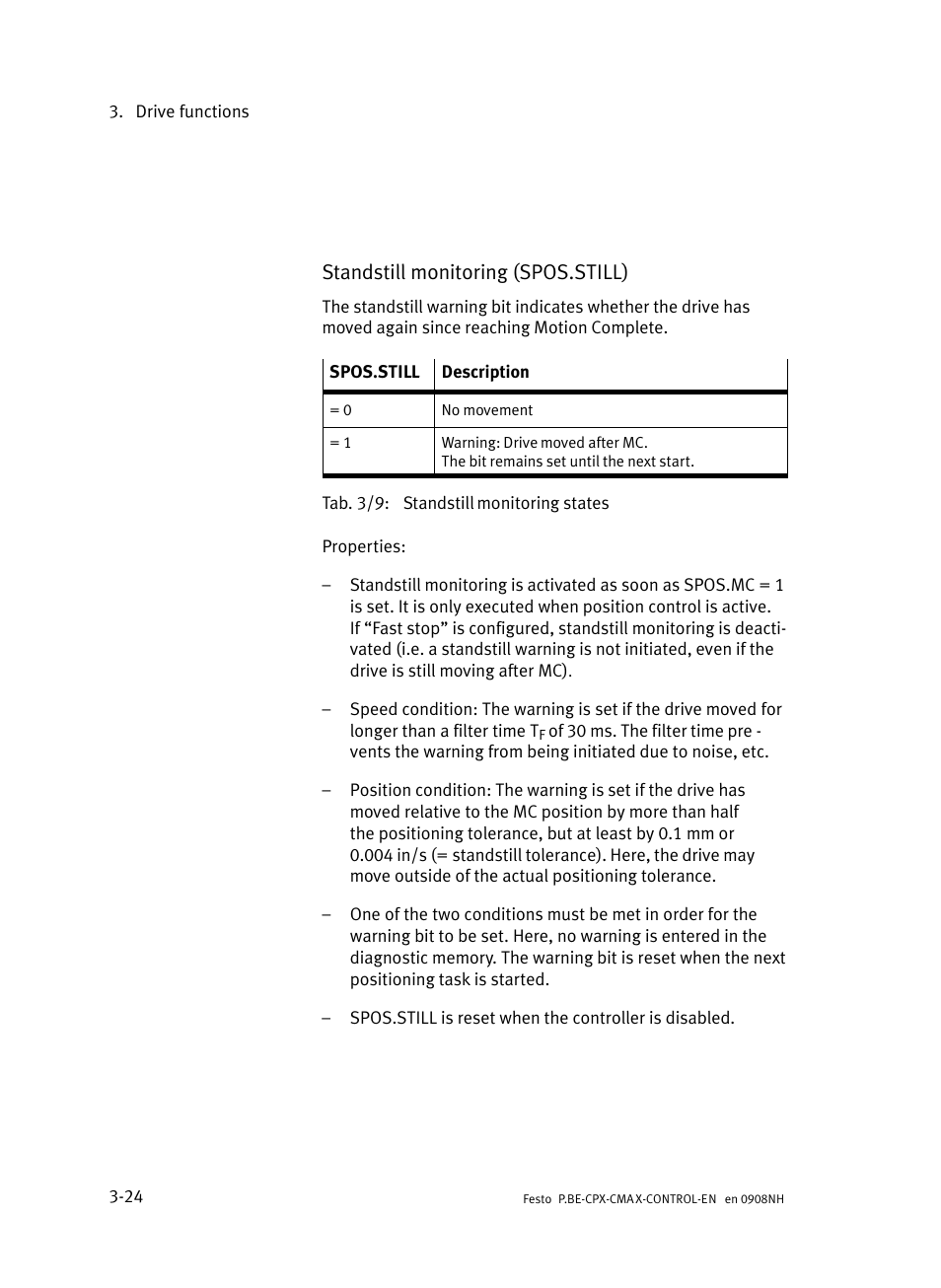 Standstill monitoring (spos.still) | Festo Контроллер позиционирования CPX-CMAX User Manual | Page 86 / 446