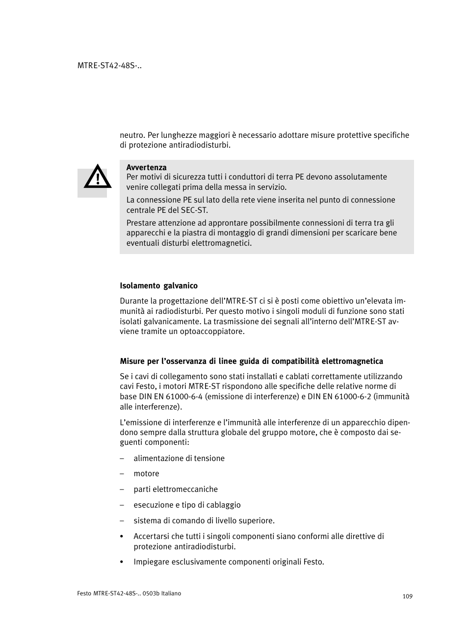 Isolamento galvanico | Festo Шаговые моторы MTRE-ST User Manual | Page 109 / 140