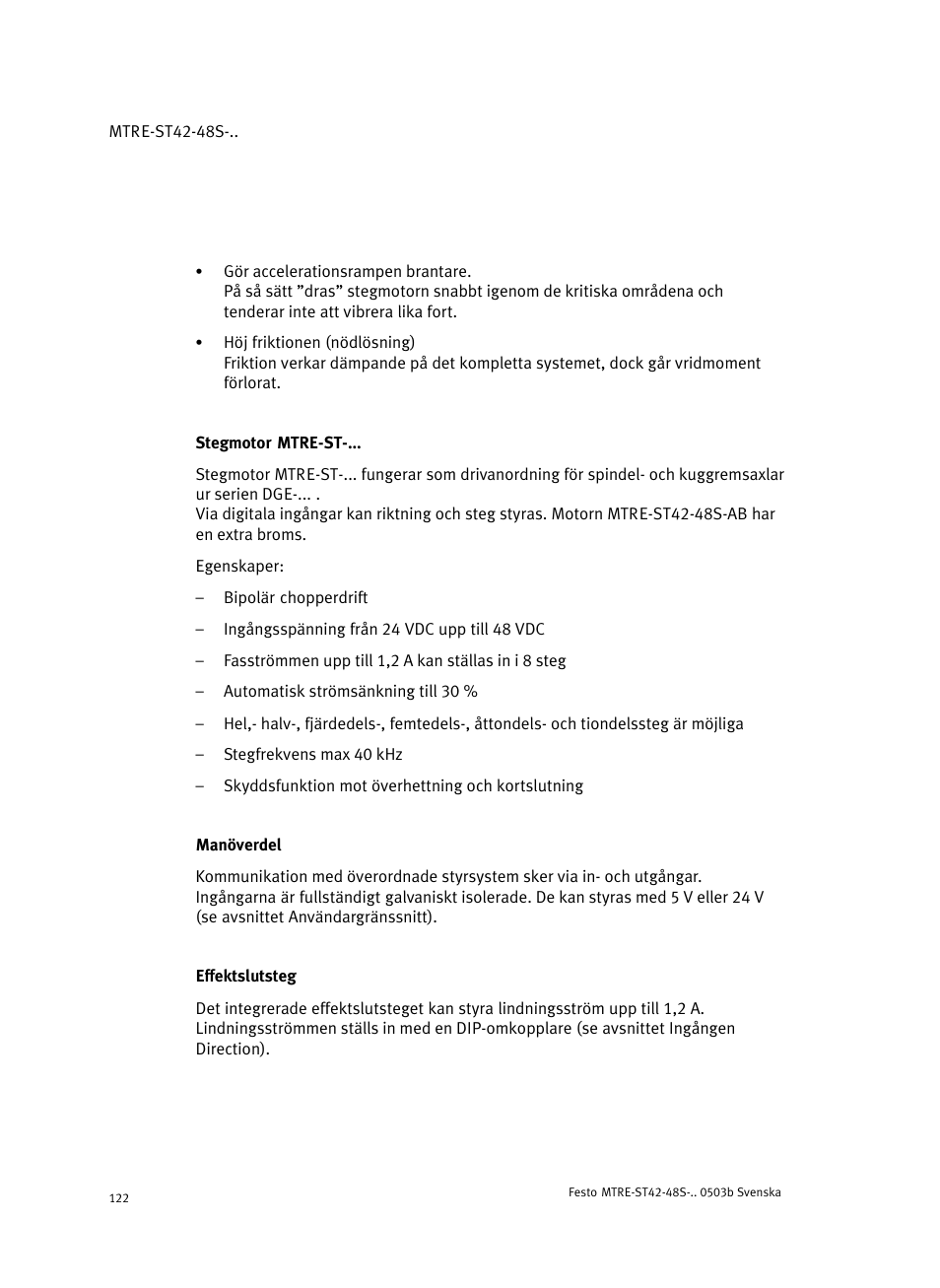 Stegmotor mtre-st, Manöverdel, Effektslutsteg | Festo Шаговые моторы MTRE-ST User Manual | Page 122 / 140