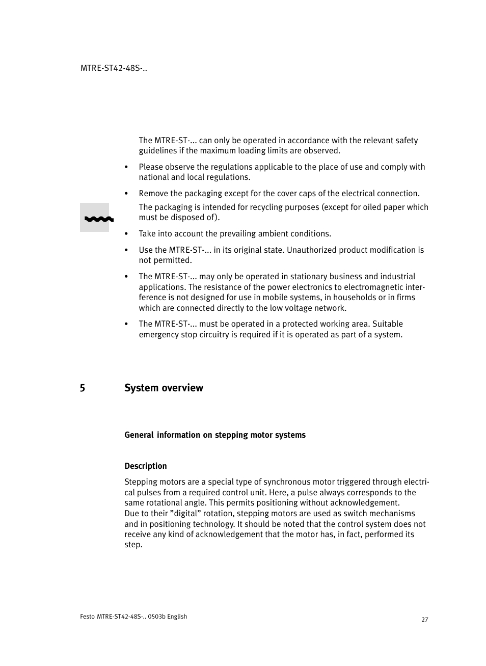 5 system overview, General information on stepping motor systems, Description | 5system overview | Festo Шаговые моторы MTRE-ST User Manual | Page 27 / 140