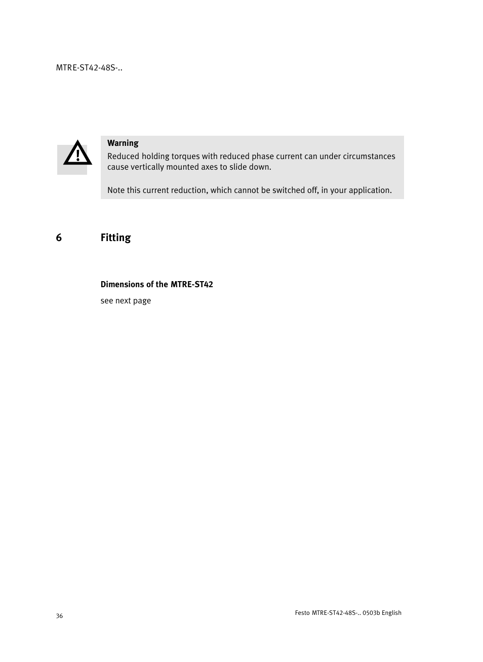 6 fitting, Dimensions of the mtre-st42, 6fitting | Festo Шаговые моторы MTRE-ST User Manual | Page 36 / 140