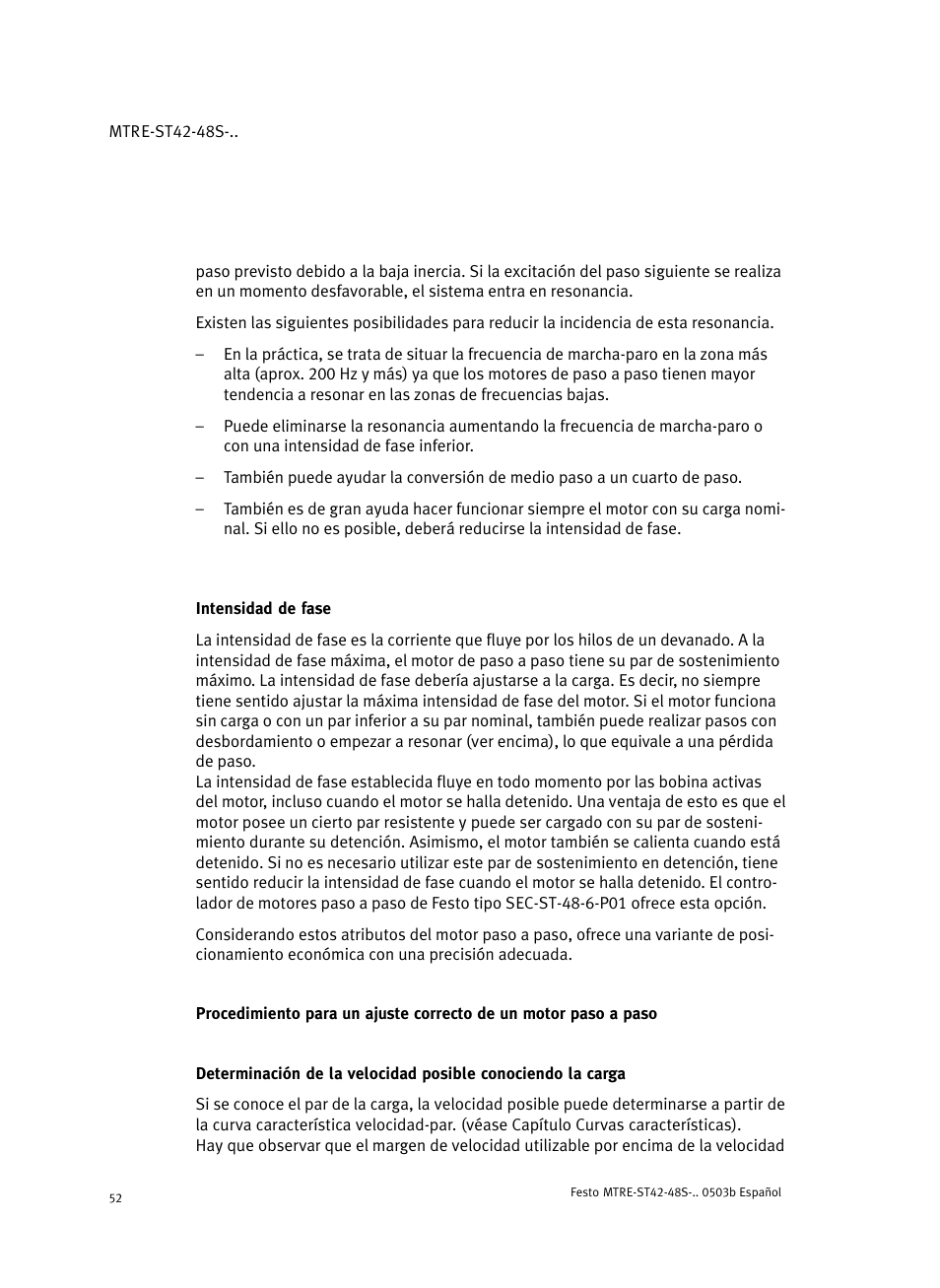 Intensidad de fase | Festo Шаговые моторы MTRE-ST User Manual | Page 52 / 140