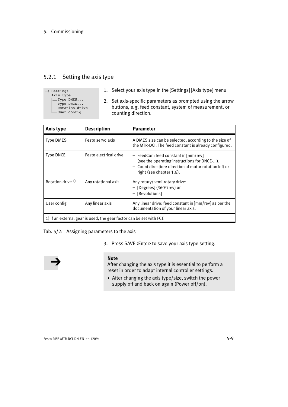 1 setting the axis type | Festo Электромотор MTR-DCI User Manual | Page 107 / 316