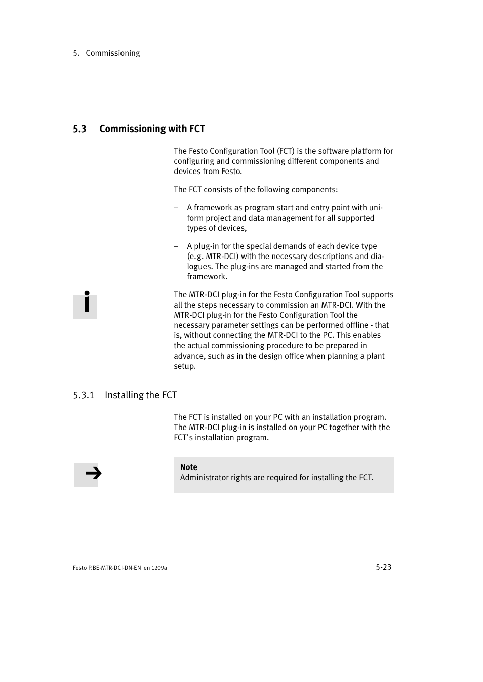 3 commissioning with fct, 1 installing the fct | Festo Электромотор MTR-DCI User Manual | Page 121 / 316