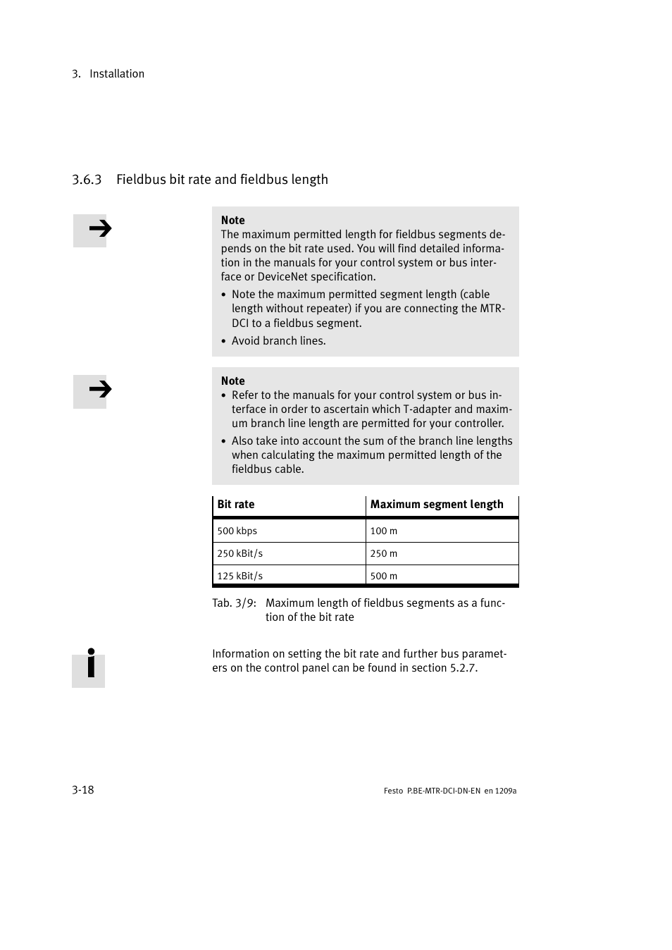 3 fieldbus bit rate and fieldbus length | Festo Электромотор MTR-DCI User Manual | Page 74 / 316