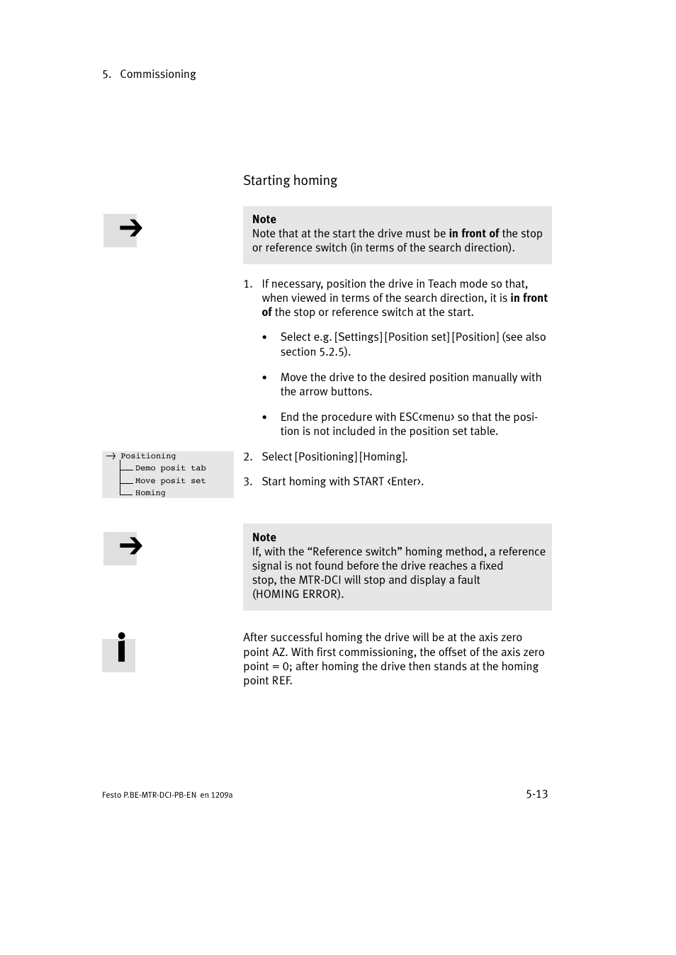Starting homing | Festo Электромотор MTR-DCI User Manual | Page 101 / 306