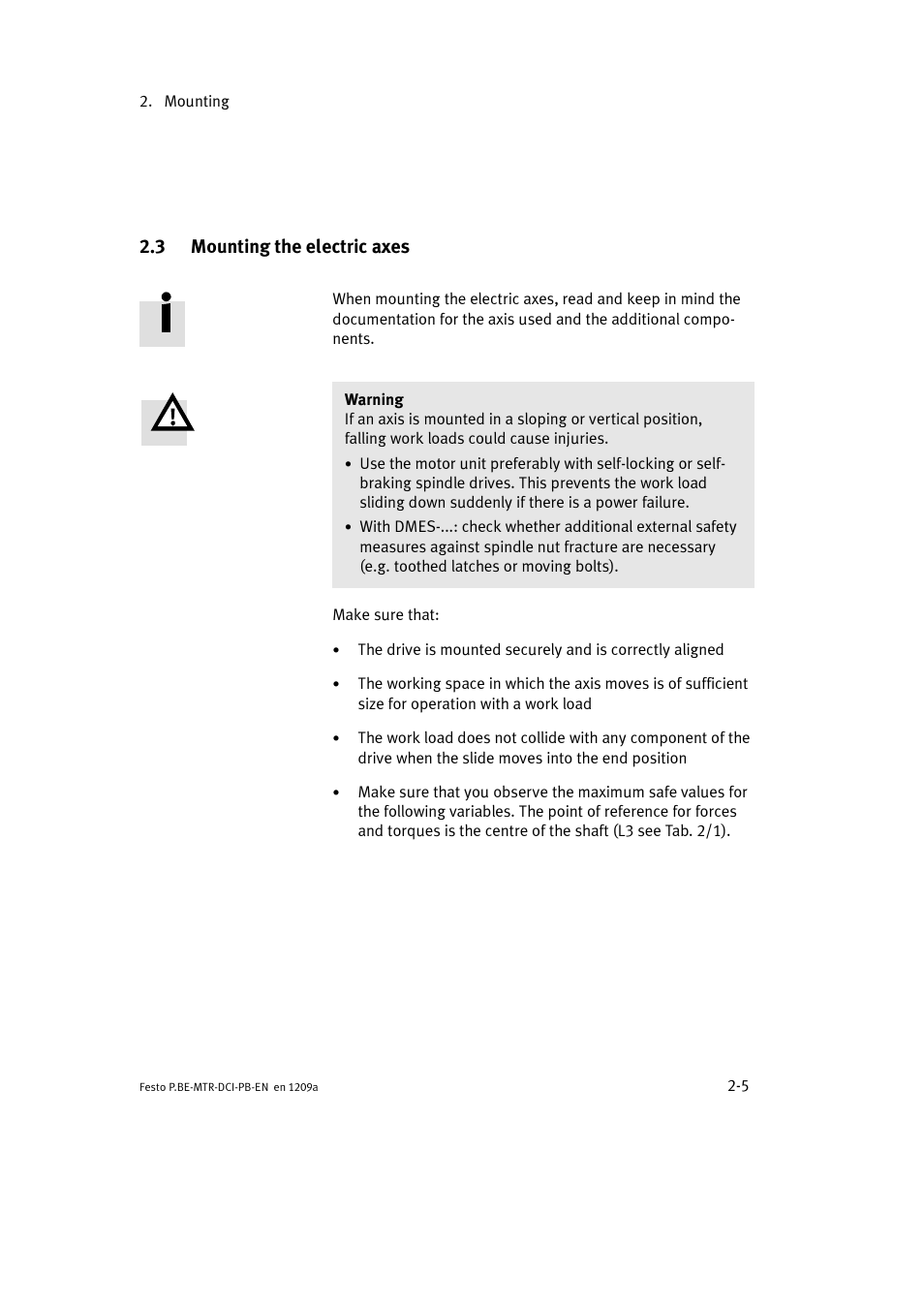 3 mounting the electric axes | Festo Электромотор MTR-DCI User Manual | Page 45 / 306