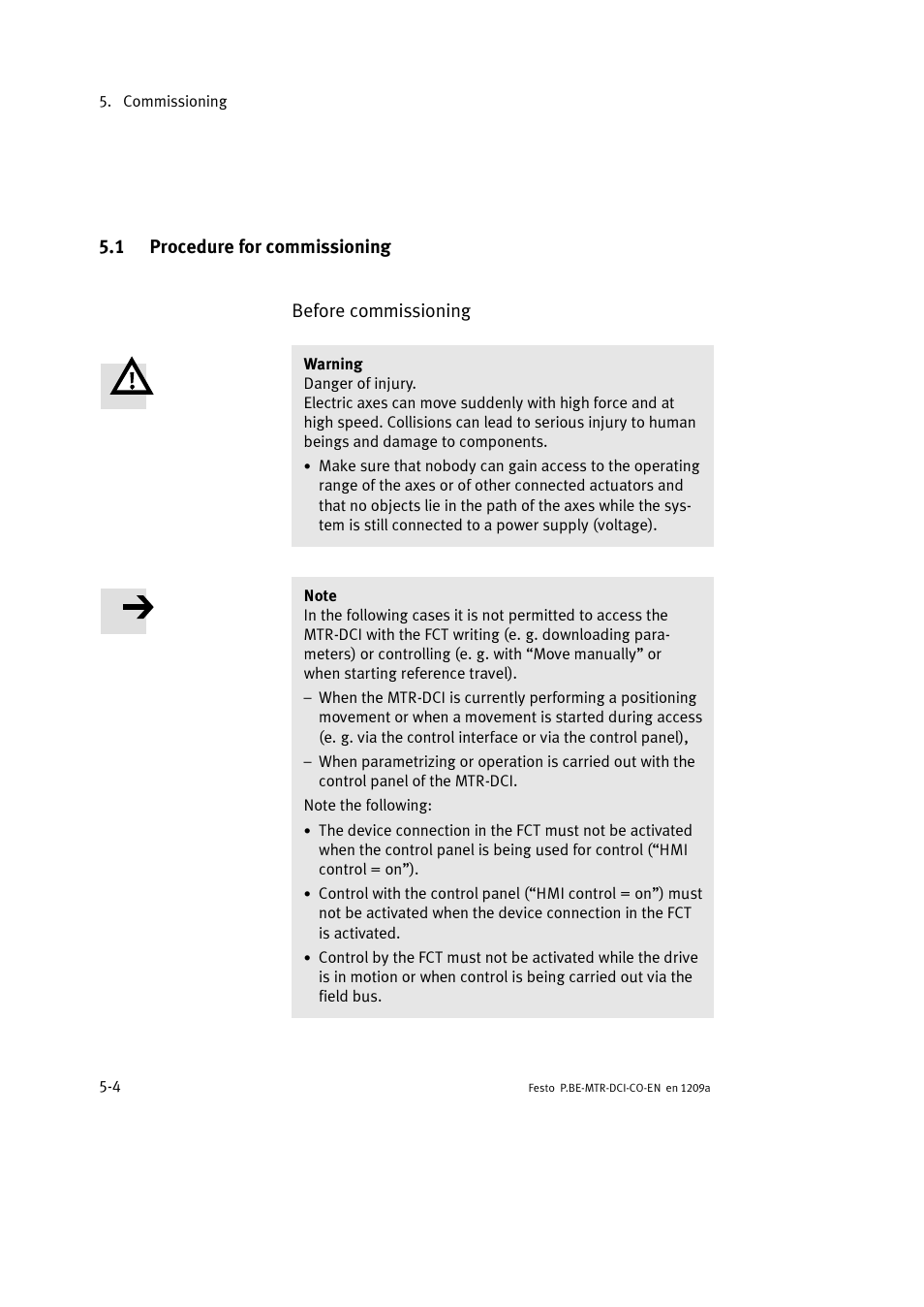 1 procedure for commissioning | Festo Электромотор MTR-DCI User Manual | Page 102 / 352