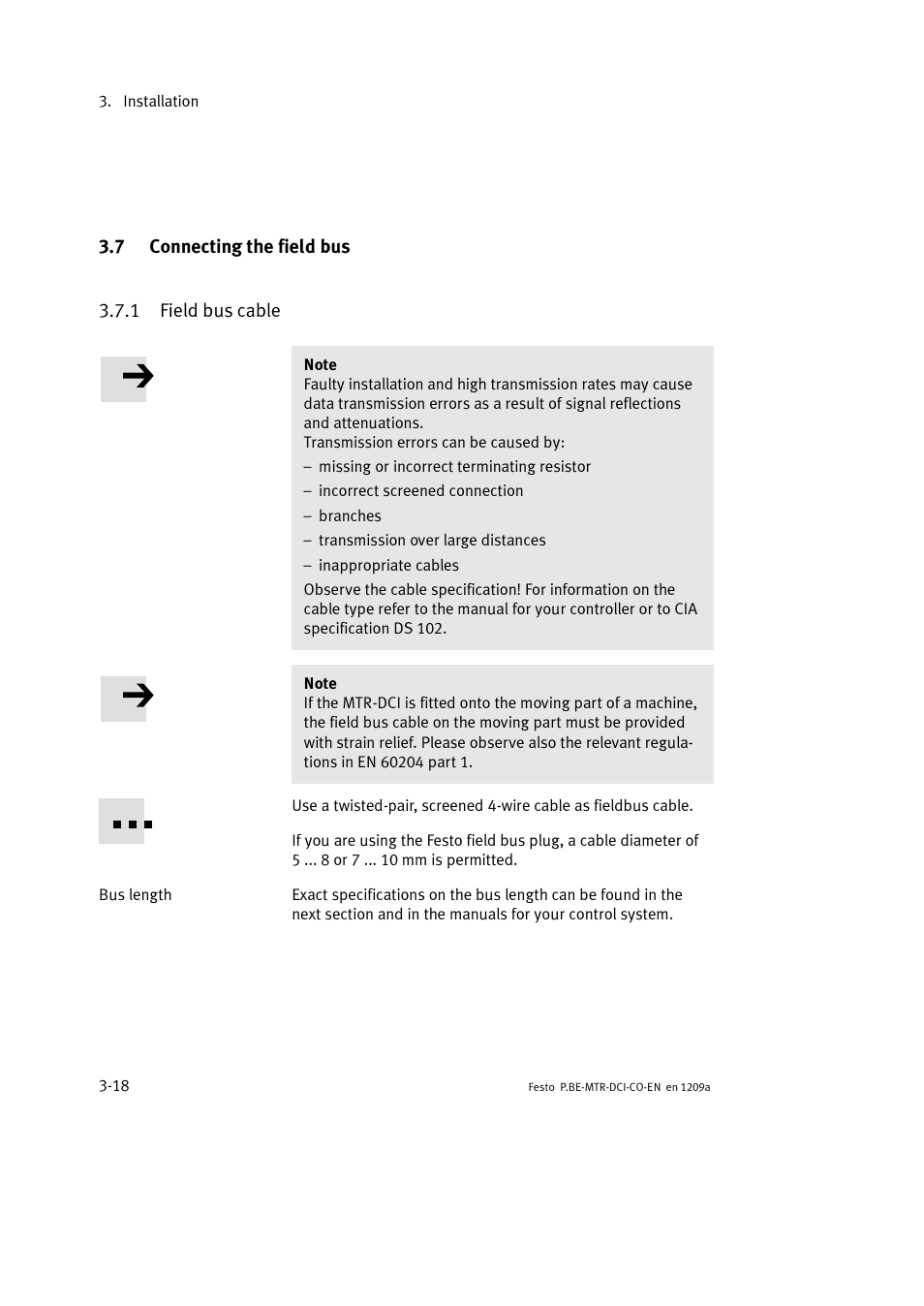7 connecting the field bus, 1 field bus cable | Festo Электромотор MTR-DCI User Manual | Page 70 / 352